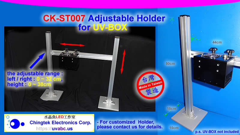 The Accessories for UV LED ultraviolet light Handheld module/lamp -  Adjustable aluminium Holder - model No.: CK-ST007 - User's Manual - UV.Chingtek.net