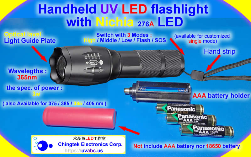 Internal Structure - UV LED ultraviolet light Handheld module/lamp  - UV Flashlight Nichia Series - UV Flashlight Series (UVA 365/375/385/395/405nm - Chingtek.net
