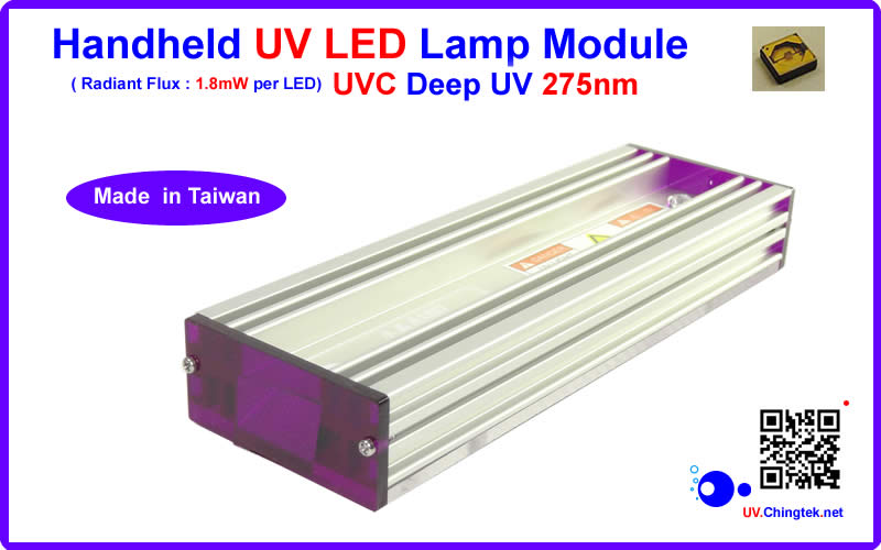 UVC deep UV LED ultraviolet light Handheld module/lamp - Industrial Pro. SVC Series (UVC 275nm) For disinfection/sterilization, protein analysis, DNA sequencing, drug discovery, optical Imaging and sensing of inks, dyes and markers. - UV.Chingtek.net