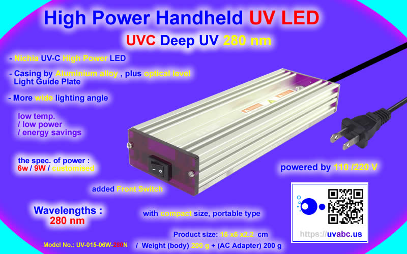 UVC deep UV LED ultraviolet light Handheld module/lamp - Industrial Pro. Nichia Series  (UVC 280 nm) For disinfection/sterilization, protein analysis, DNA sequencing, drug discovery, optical Imaging and sensing of inks, dyes and markers. - UV.Chingtek.net